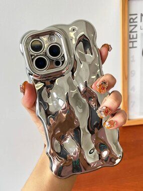 Auramma Chrome Bubbles iPhone 16 Pro Case, Silver Chrome Textured - Never Used